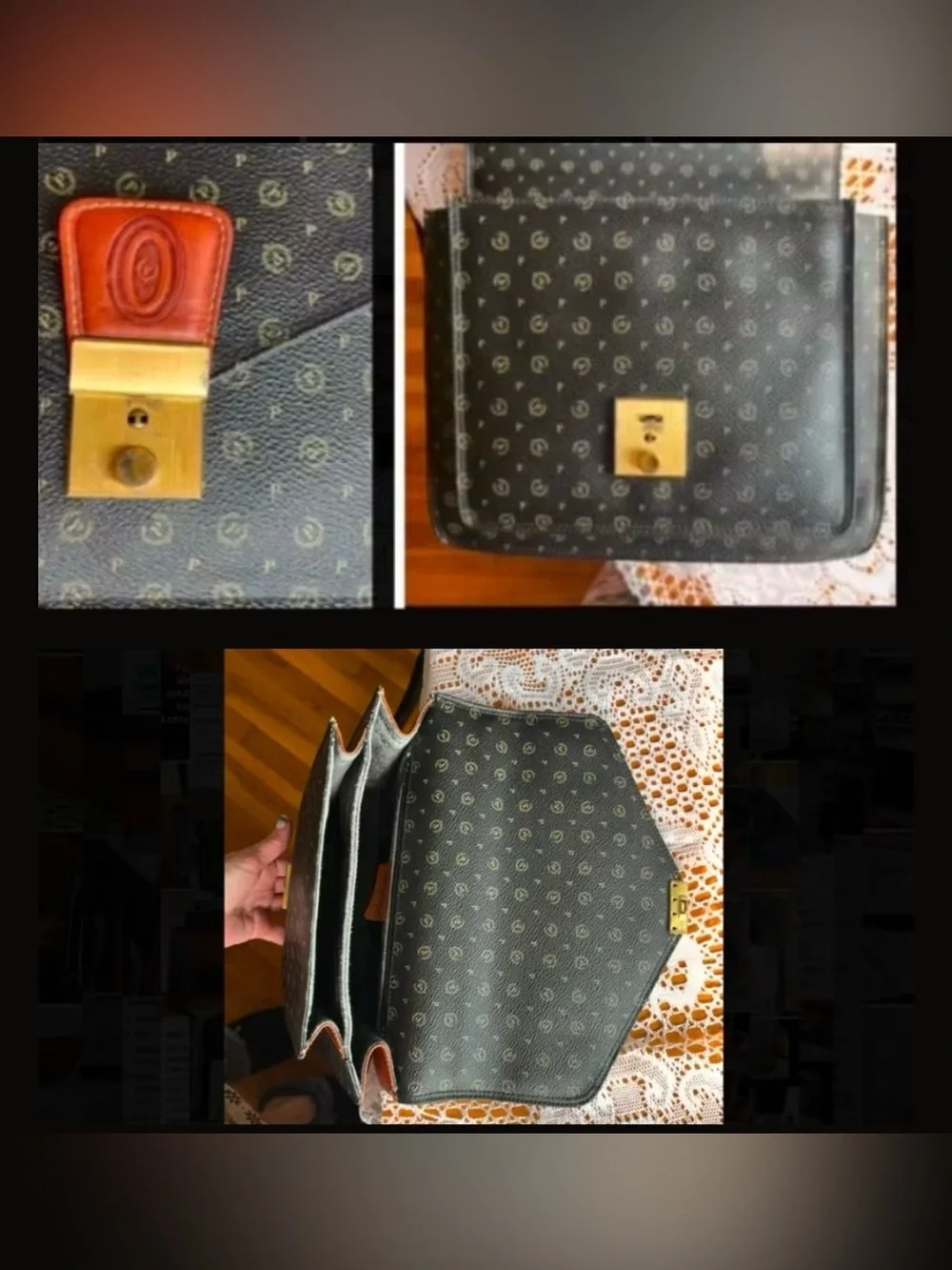 Pollini vintage black monogram leather satchel
